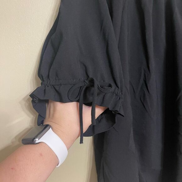 Old Navy Women’s Black Semi Sheer Puff Tie Sleeves Elastic Hem Medium - Picture 3 of 8
